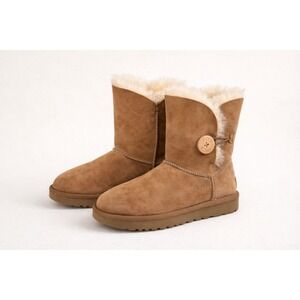 UGG Bailey Button II Chestnut Suede Sheepskin Mid Calf Boots 1016226 Womens 8